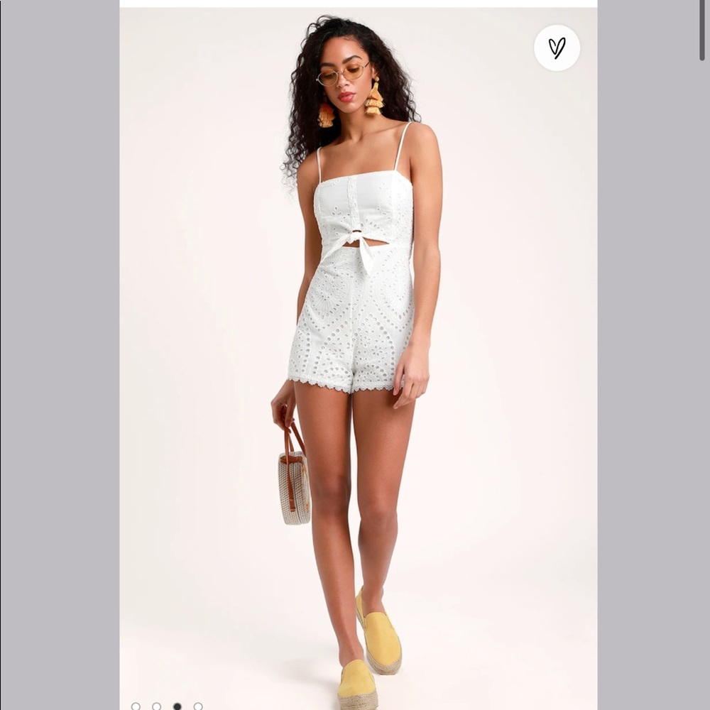 White Tie-Front Eyelet Lace Romper